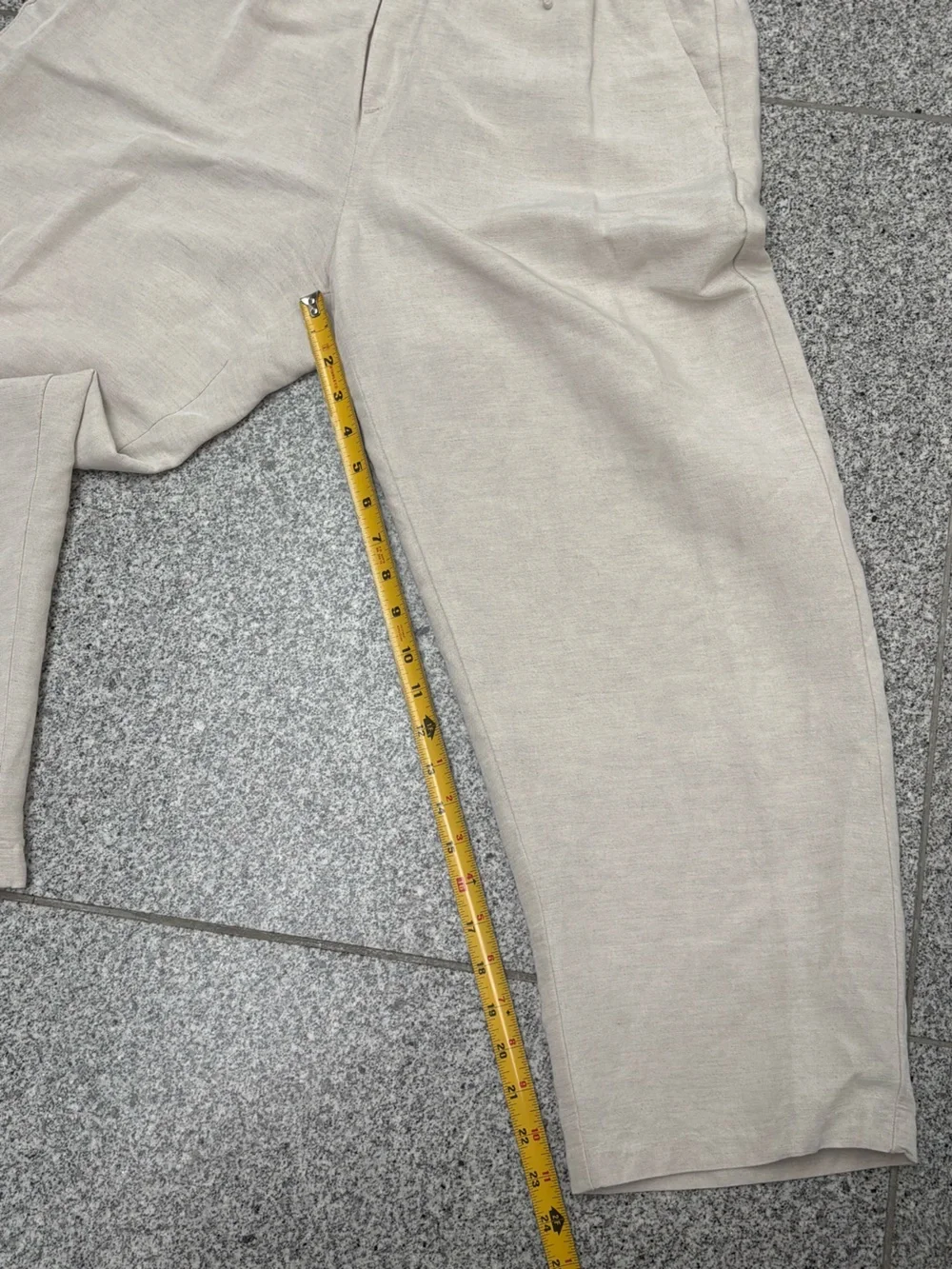 H&M Beige Cropped Drawstring Linen-Blend Pants